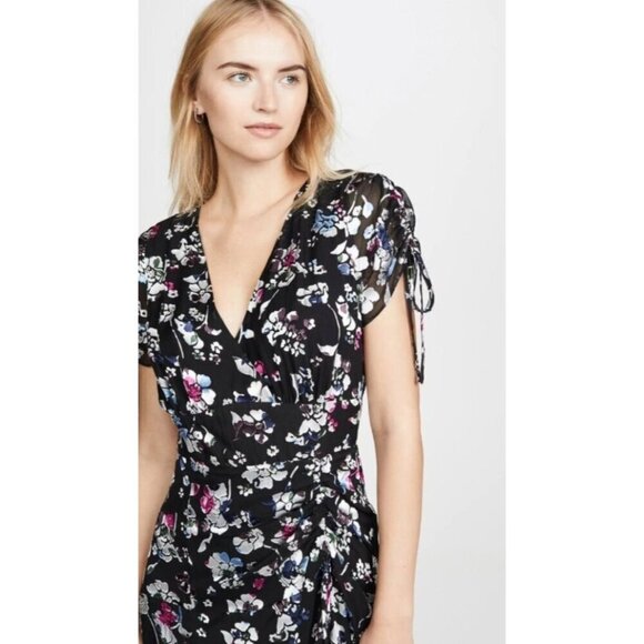 Fairy Grunge Dress Size 8 Dark Floral Asymmetrical Hem Midi Feminine Flowy Silk - Picture 3 of 13